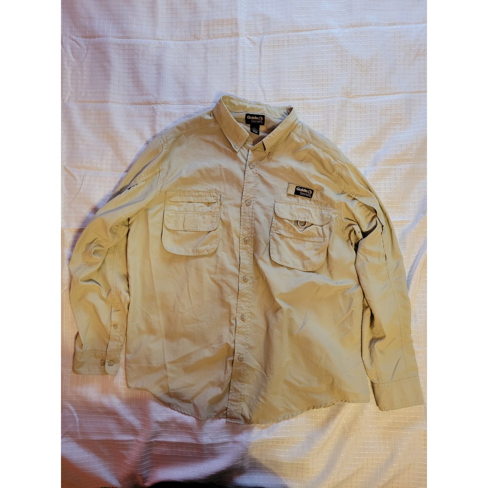 Guide Series Mens‎ Fishing Shirt Tan Long Sleeve Nylon Ventilated Utility Large